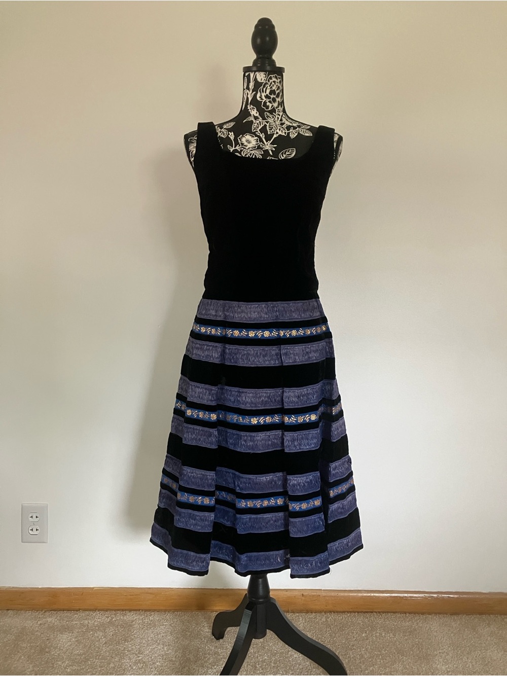 Harrods Black and Blue Striped A-Line Dress